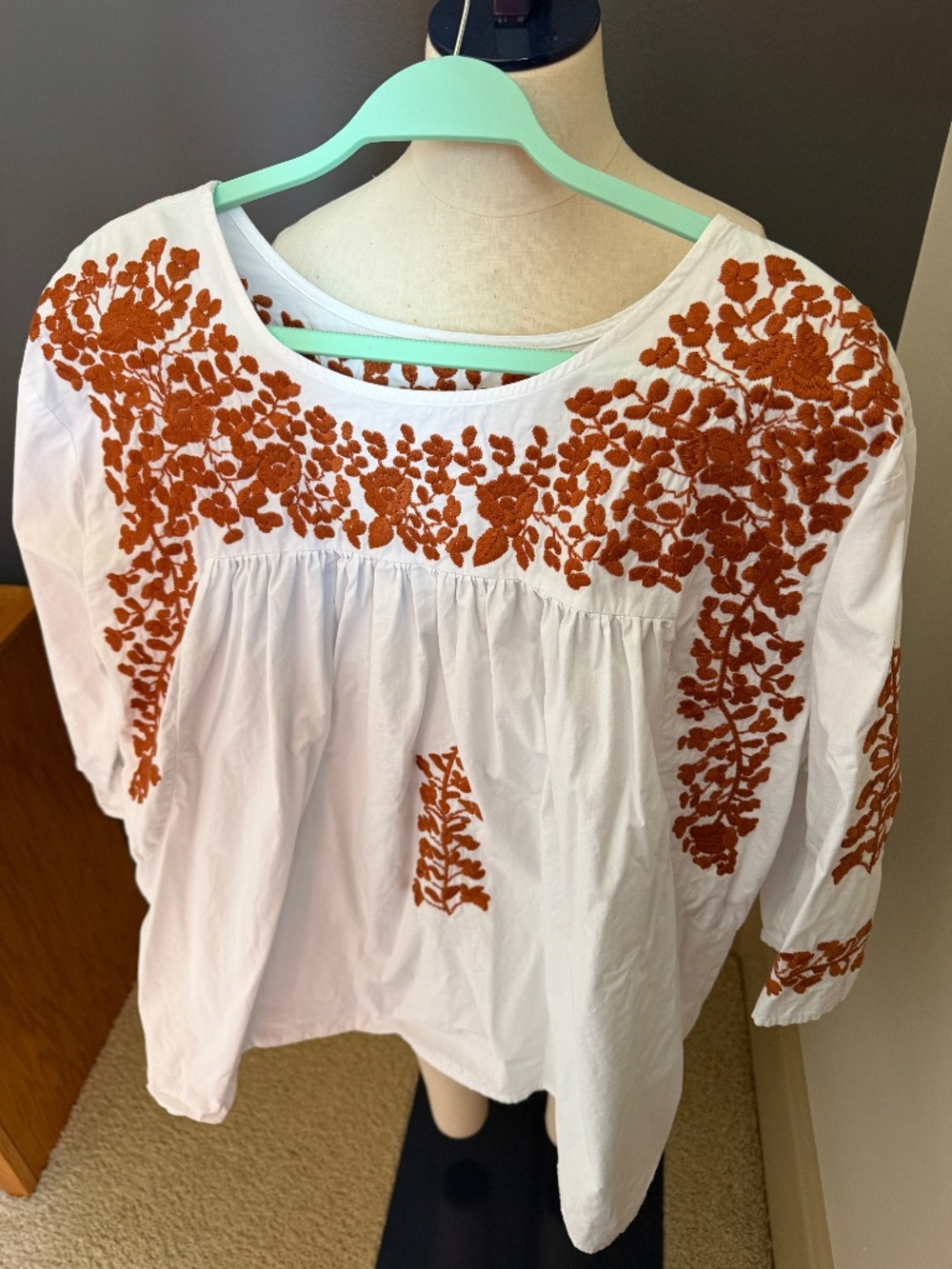 Spirit Dress Embroidered Peasant Blouse 2XL White Burnt Orange Boho Game Day UT